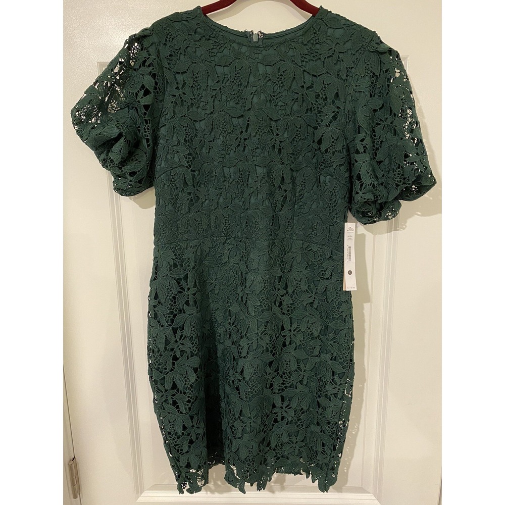 NWT Bloomingdale's AQUA Dress Dark Green Short Sleeve Mini Large $118 L